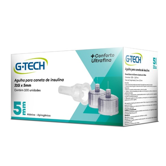 Agulha para caneta de insulina G-TECH 5mm 31G Caixa com 100